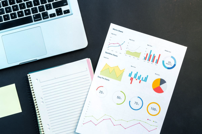 colourful charts beside laptop - Software at a Discount